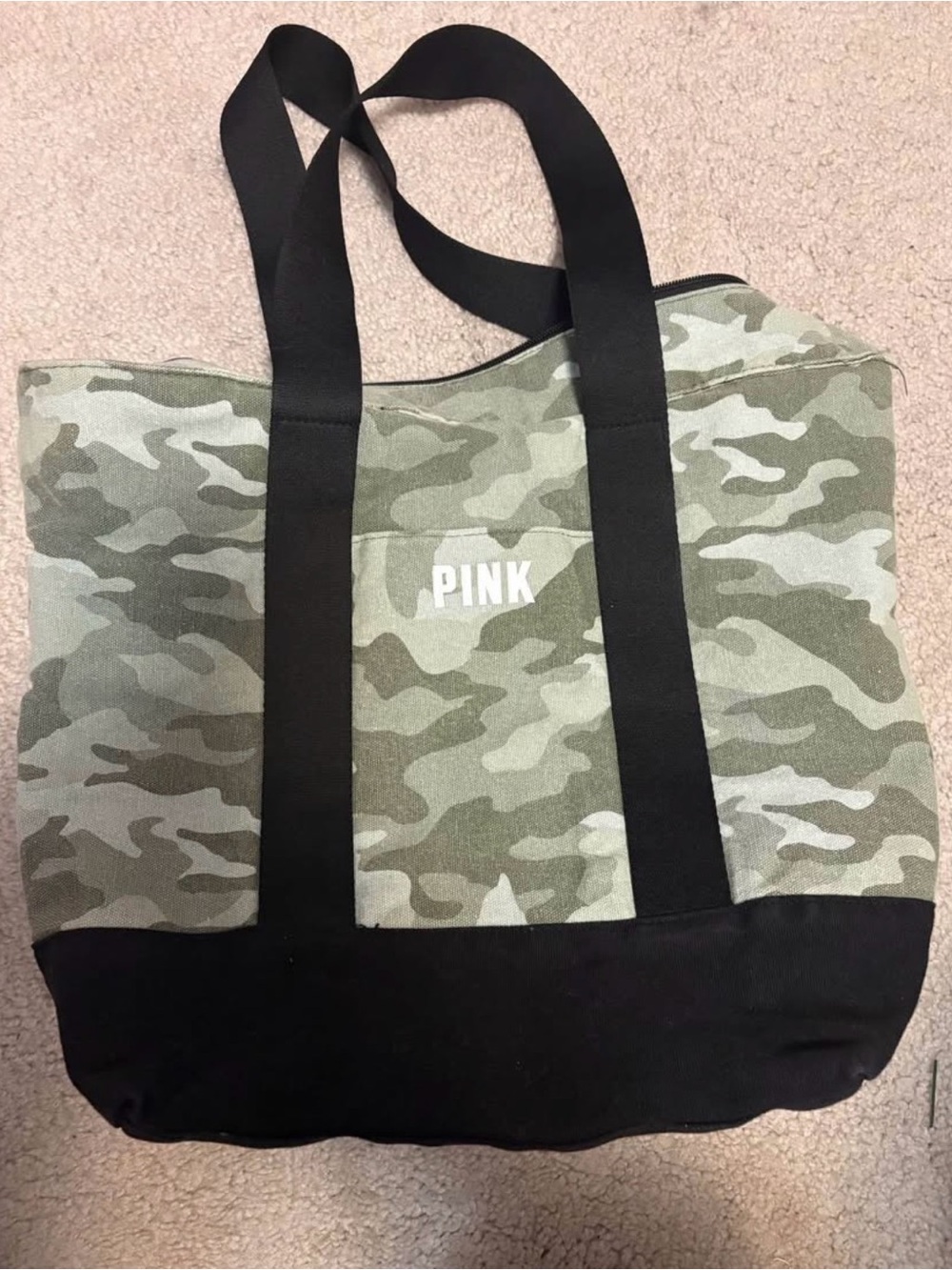 PINK Victoria's Secret Green Camo Tote with Black Trim